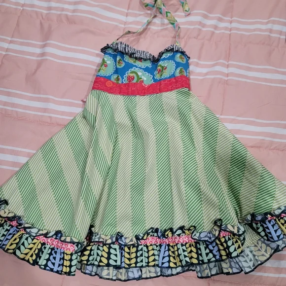 Matilda Jane strawberry red, green and blue dress halter Sz 4 - Picture 6 of 6